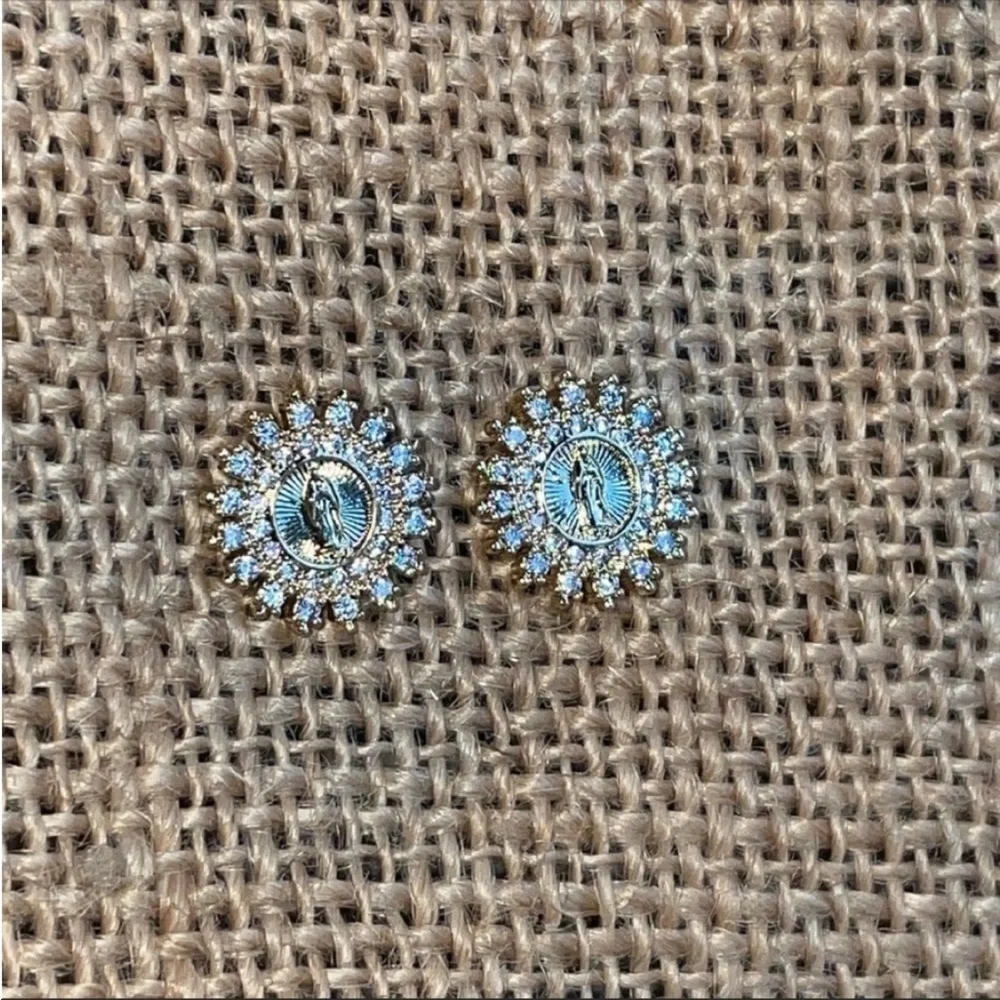 Gold plated virgin Mary CZ Earrings New Gorgeous catholic